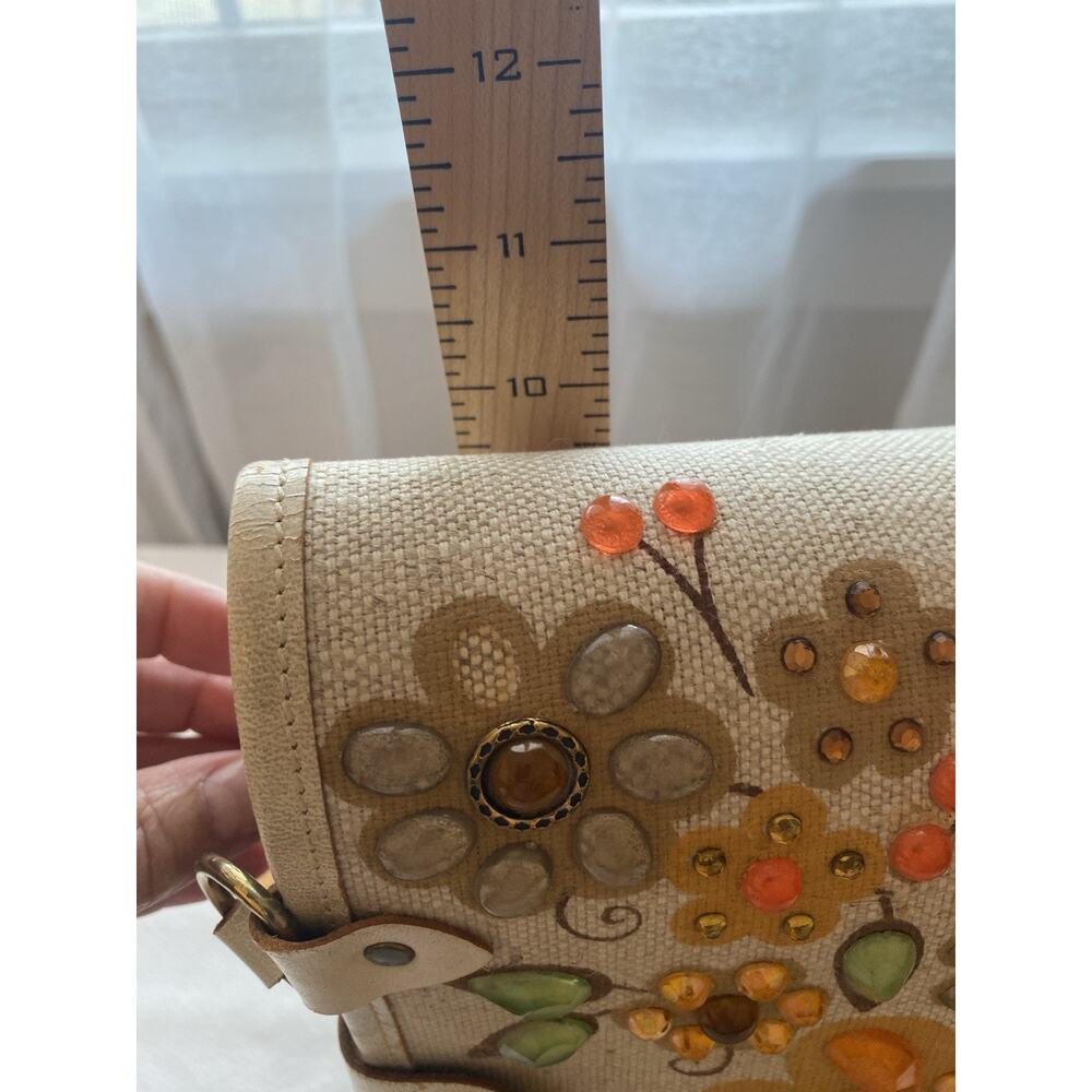 VTG Collin MCM Purse Handbag Flower Canvas Blossoms-Bright Wood Bottom READ - Picture 8 of 16